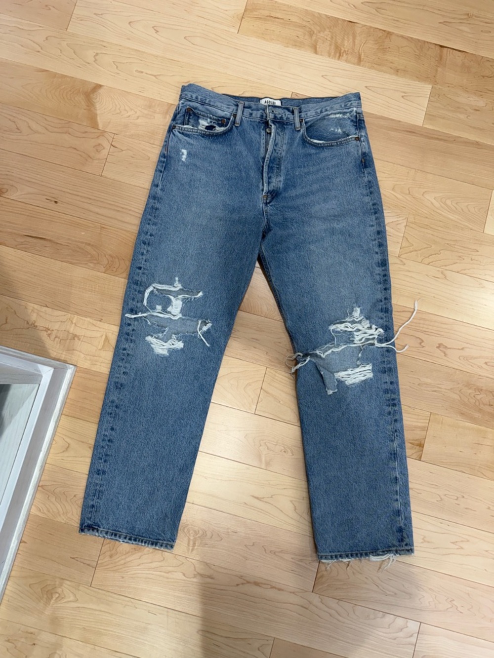Agolde Blue Distressed loose fit 90’s Straight Jeans